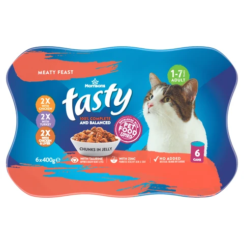 Morrisons Tasty Chunks in Jelly Meaty Feast Adult 1-7 Years 6 x 400g