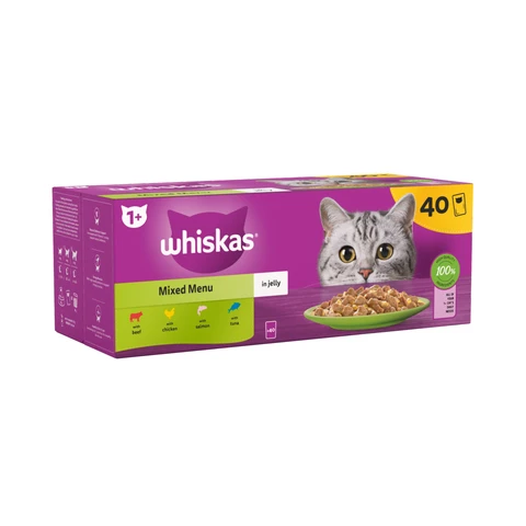 Whiskas 1+ Mixed Menu Adult Wet Cat Food Pouches in Jelly 40 x 85g