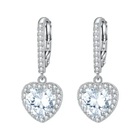 Ever Faith Cubic Zirconia Love Heart Leverback Dangle Earrings