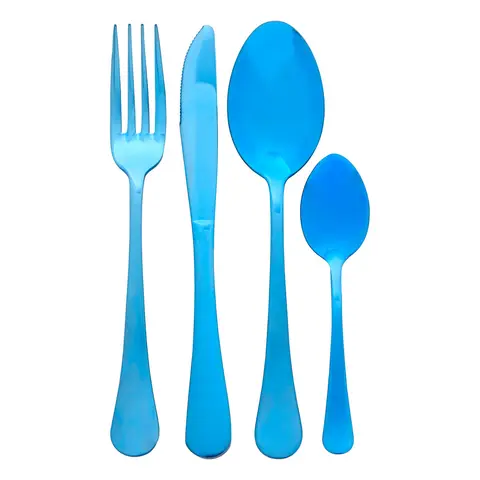 Avie 16 Piece Stainless Steel Blue Cutlery Set