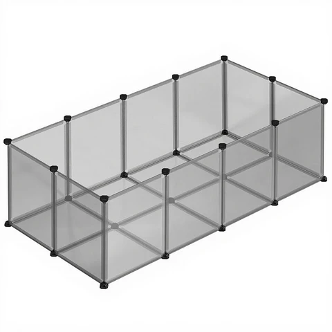 SONGMICS Meerschweinchenkäfig mit Kunststoffwänden, Kaninchenhütche, 143 x 73 x 46 cm, Grau – für Hamster, Kaninchen und Igel