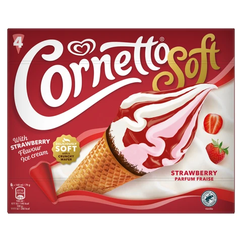 Cornetto Soft Ice Cream Cones Strawberry 4x 140 ml