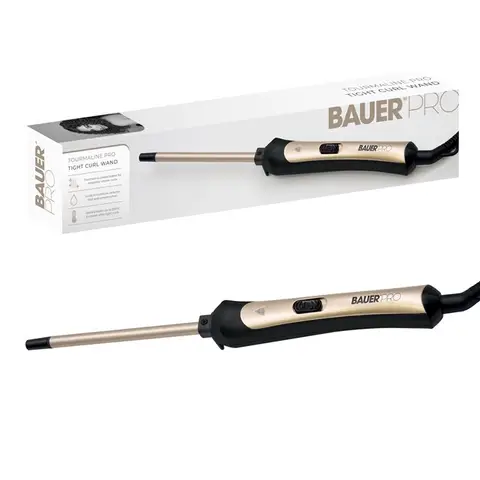 Bauer Tourma Pro Slimline Curling Wand, 9mm Slim Barrel for Tight Curls, Black/Gold, 38860