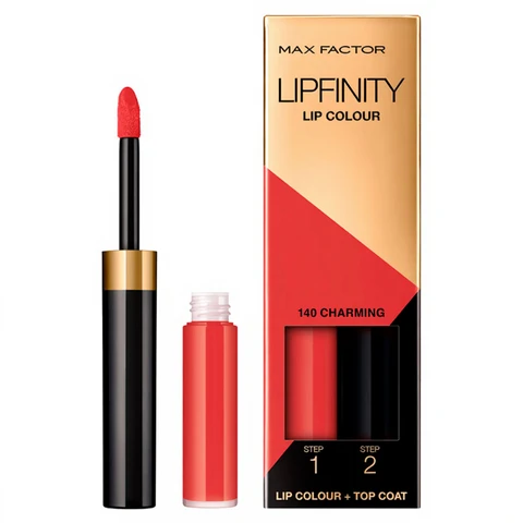 Max Factor Lipfinity Lip Colour Lipstick 2-Step Long Lasting 140 Charming 2.3ml + 1.9g