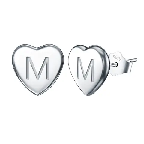 Ever Faith Letter M Heart Initial Dainty Tiny Stud Earrings