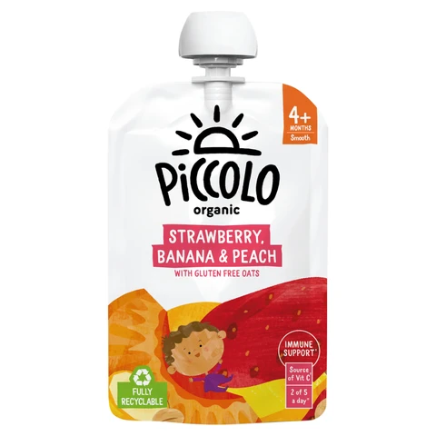  Piccolo Organic Strawberry, Banana & Peach Smooth 4+ Months 100g