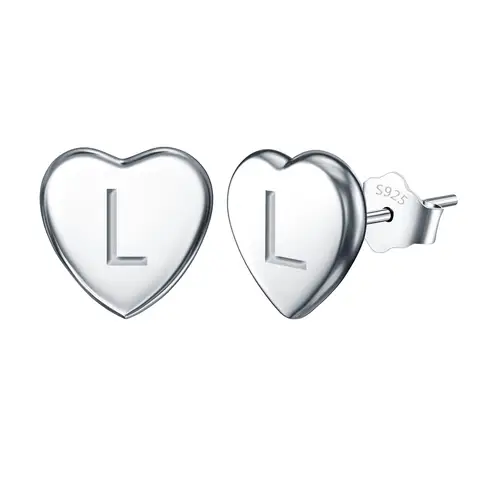 Ever Faith Letter L Heart Initial Dainty Tiny Stud Earrings