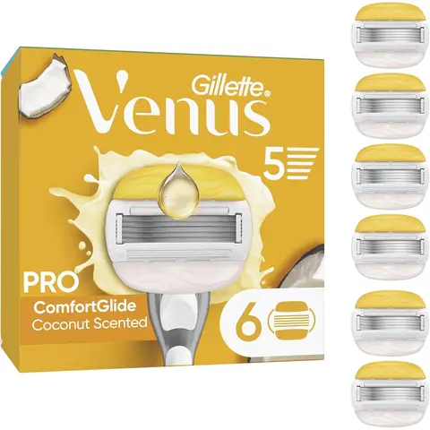 Gillette Venus Pro Comfort Glide Coconut Scented Blades 6 Refill Blades 1 Kit