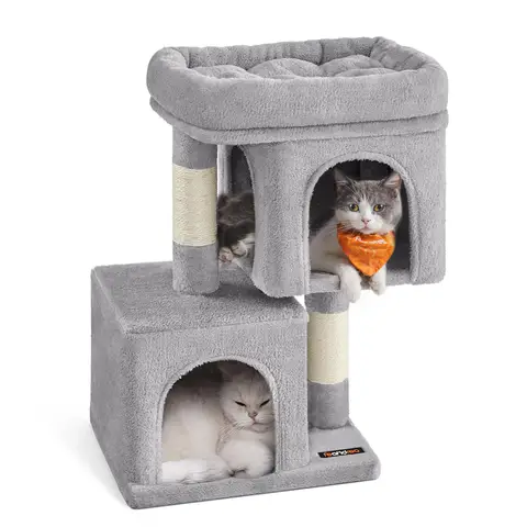 Feandrea Cat Tree, Condo for Kittens up to 3kg, 2 Cat Caves, 40×30×67cm, Light Grey