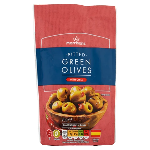 Morrisons Pitted Green Olives With Chilli 70g