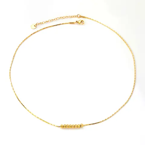 18K Gold PVD Plated Stainless Steel Bead Necklace, 8 Polished Steel Beads, 45+5cm