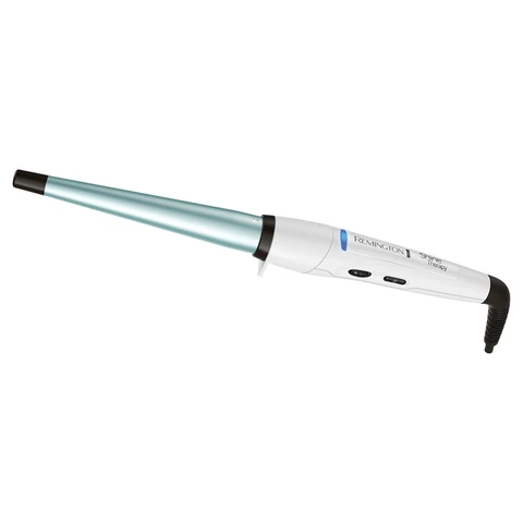 Remington Shine Therapy Curling Wand – 13–25mm Ceramic Barrel Infused with Moroccan Argan Oil, Fast Heat-Up, Up to 230°C, Cool Touch Tip, White and Teal – CI53W