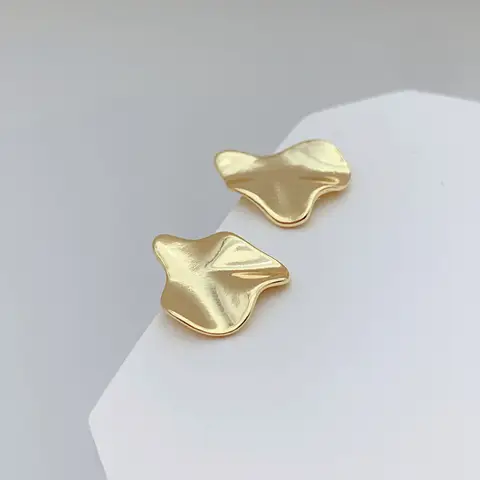 18K Gold Plated Abstract Petal Stud Earrings – Irregular Folded Gold Leaf Design, Statement Geometric Jewelry for Women