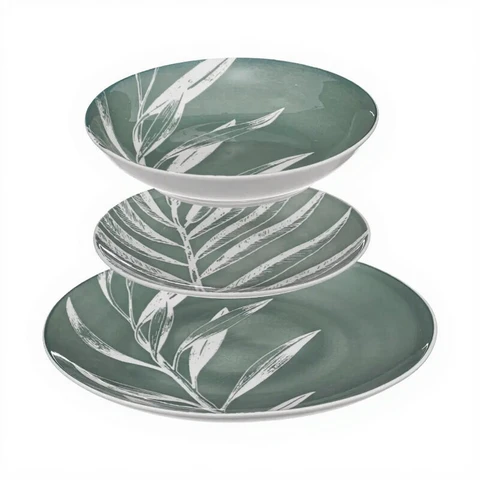 Secret de Gourmet Groene Harmonie Porseleinen Servieset - 18 stuks, Groen