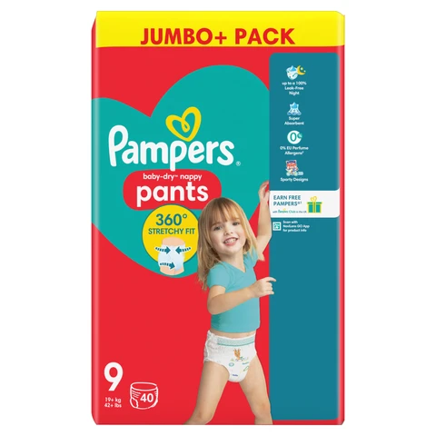 Pampers Baby-Dry Nappy Pants Size 9 40 Pack Jumbo+ Pack