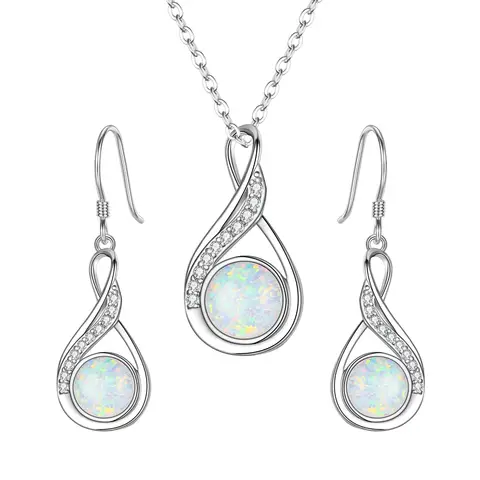 Ever Faith Cubic Zirconia Simulated Opal Necklace Earrings Set