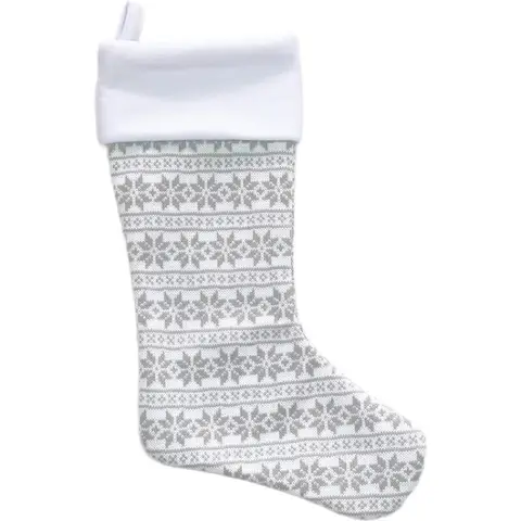 Light Grey Knitted Christmas Wool Stocking with Snowflake Pattern