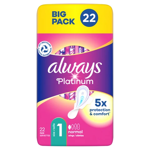 Always Platinum Normal Sanitary Towels With Wings  Size 1  22 Pads