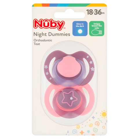 Nuby Night Dummies Orthodontic Teat 18-36 Months 2 Pack