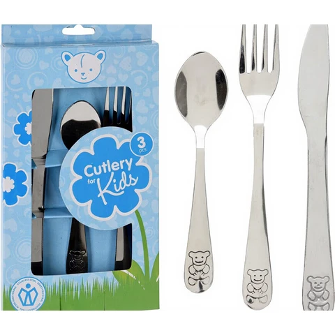 Children's Cutlery Set with Bear Motifs Stainless Steel Fork Spoon Knife  Dishwasher Safe 3pcs