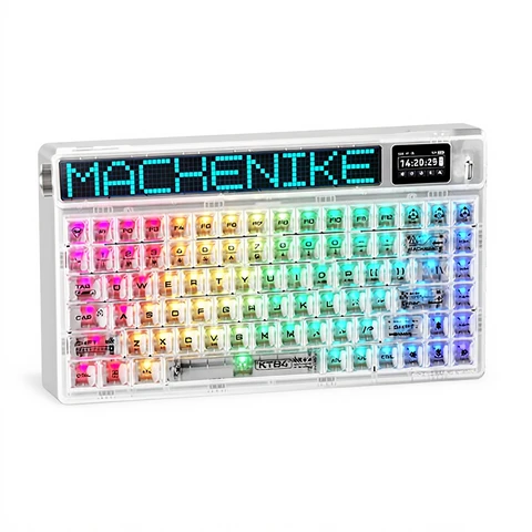 MACHENIKE KT84-B84W mechanische 75-%-Tastatur mit drei Modi, QWERTY-US-Layout, intelligenter Bildschirm, Weiß, Gateron-Schalter Gelb