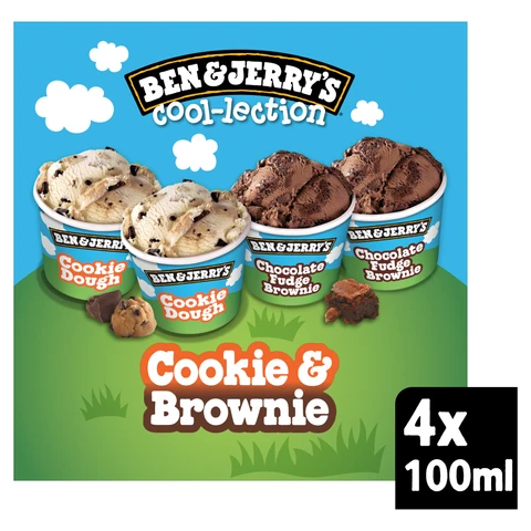 Ben & Jerrys Cookie Dough & Fudge Brownie Ice Cream Collection 4x100ml