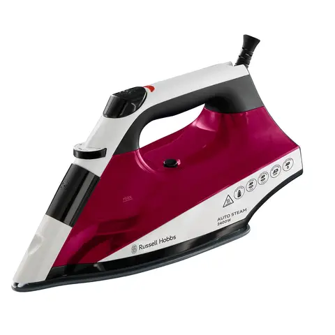 Russell Hobbs Auto Steam Iron, 2400W, Ceramic Soleplate - Red/White, 22520