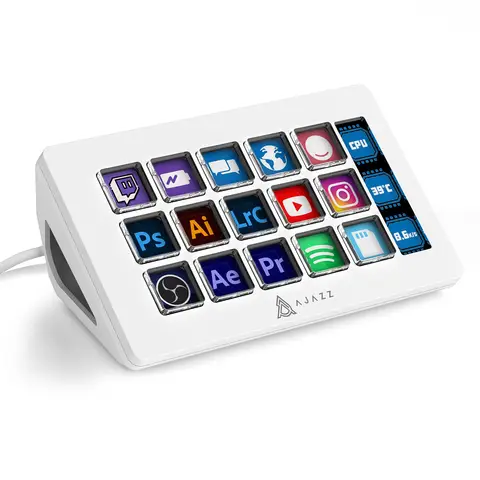 AJAZZ AKP153 Studio Deck Stream Controller, 15 Macro Keys, Side Screen, Trigger Action in Software such as OBS, Twitch, YouTube and More for Content Creators, Streaming, Gaming, Mac/PC, White