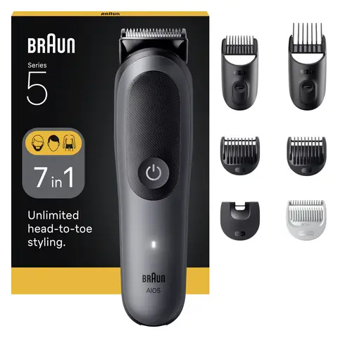 Braun All-in-One Kit Series 5, 7in1 Grooming, Sharp Blade, Body Trim, AIO5520, Grey