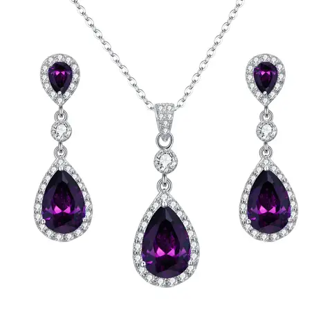Ever Faith Purple Cubic Zirconia Infinity Teardrop Pendant Necklace and Dangle Earrings Set