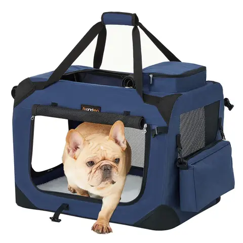 Feandrea Foldable Pet Carrier Bag Dog Travel Crate 60.0x42.0x42.0cm Dark Blue