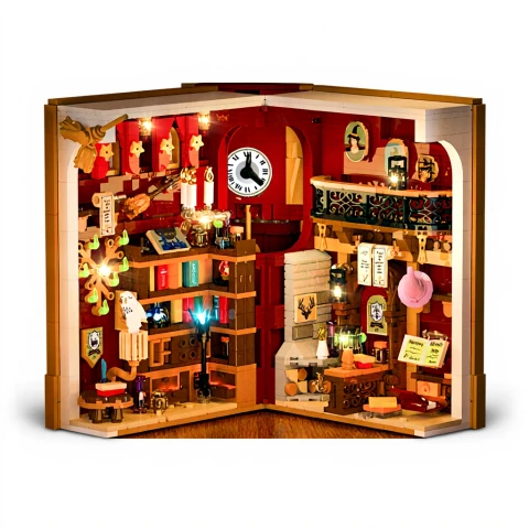 Magic Booknook Bausatz mit LED-Licht, 3.6mm Mini DIY Buchstützen-Bausatz für Bücherregal & Heimdekoration, 1015 Teile Miniatur-Buchnook-Bausteinmodell für Kinder Erwachsene Jungen Mädchen ab 8 Jahren