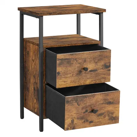 VASAGLE Bedside Table 2 Drawers 1 Shelf Rustic Brown/Black