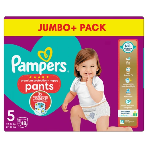 Pampers Premium Protection Nappy Pants Size 5 48 Pack Jumbo+ Pack