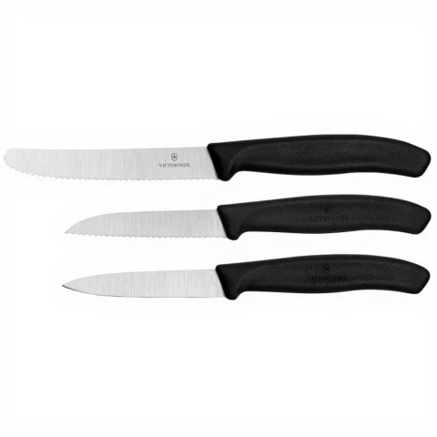 Victorinox Swiss Classic Serie Schälmesser & Wellenschliffmesser Universalküchenmesser-Set - 3-teilig - Schwarz