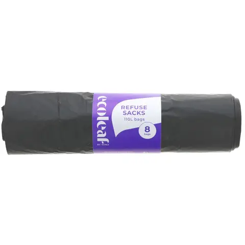 Ecoleaf by Suma 110L Refuse Sacks 8 Bags Roll 46x74x99cm