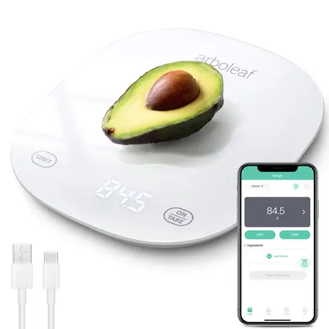 Arboleaf CK10G Smart Bluetooth Food Scale, App-Connected with Food Database & Diet Planning, Tare Function, 5 Units, USB Rechargeable Digital Kitchen Scale