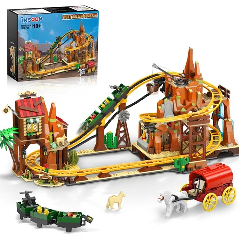 Western Roller Coaster Building Set, Rollercoaster Building Toy with Mine Train, Lifting Chain Drive, Carriage, 1270PCS Mining Coaster Model Playset Gift for Adults Teens Kids Boys Girls 10-12+