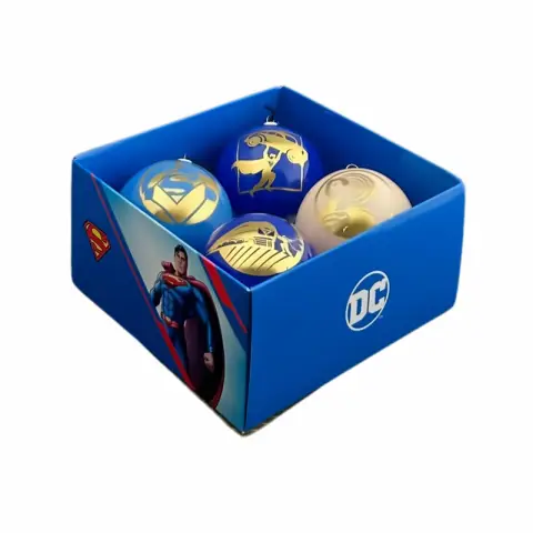 Warner Brothers Super Man Christmas Baubles Set 4 Pieces (7.5cm)