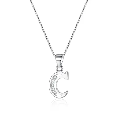 Ever Faith Cubic Zirconia Initial Pendant Necklace - Letter C