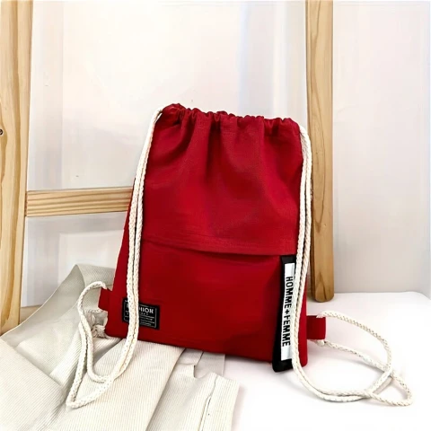 Bundle-Taschen-Rucksack mit Kordelzug, Studentenrucksack, leichter Sportrucksack, rote Farbe