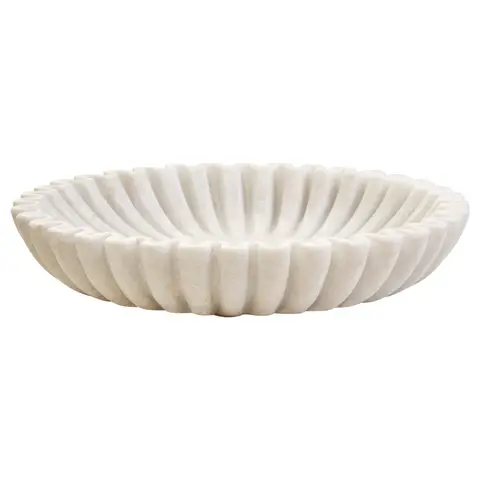Fifty Five South Decorative Bowl Savio Fluted Marble White Large