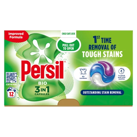 Persil 3in1 PODS, Washing Liquid Laundry Detergent Capsules, Bio, 12 Washes