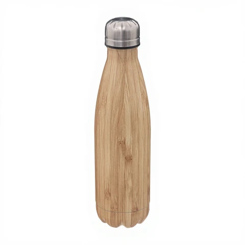 Stainless Steel Insulated Bottle 0.5L Bamboo Effect