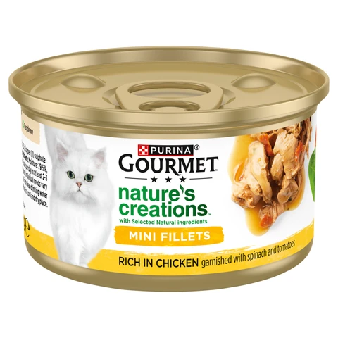 Purina Gourmet Nature's Creations Rich in Chicken Garnished with Spinach and Tomatoes 85g