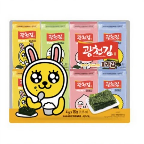 Feuilles d'Algues Vertes Assaisonnées Kwang Cheon Kakao Friends - Pack 16 x 4 g