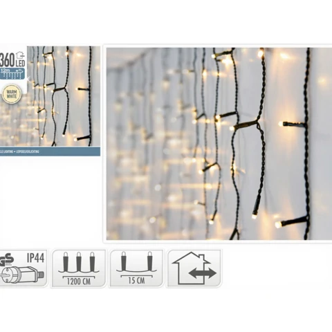 Merkloos / Sans marque Guirlande lumineuse de Noël Décoration de Noël Rideau lumineux de glaçons de Noël Intérieur/Extérieur Blanc chaud-360 LED