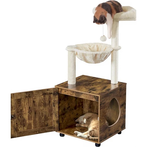 Yaheetech Kratzbaum mit Katzentoiletten-Abschottung, 125 cm, Vintage-braun/beige