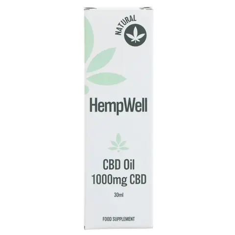 HempWell Pure CBD Isolate Oil - 1000mg, THC-Free & Vegan with Organic MCT Oil - Natural Flavour - 30ml