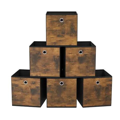 Storage Box, Set of 6, 33x33x33cm, Rustic Brown and Black